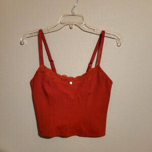 Colsie Red Cropped Corset Camisole Lace Detail and Adjustable Straps, Size S